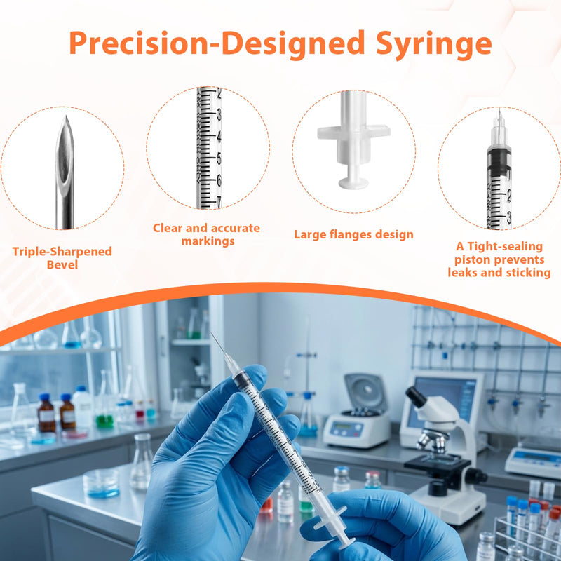 100 Pack Syringes with Needle, U-100 1ml 30G 5/16" 8mm Syringe, Individually Sealed 1ml 30G 5/16" 100 Pack