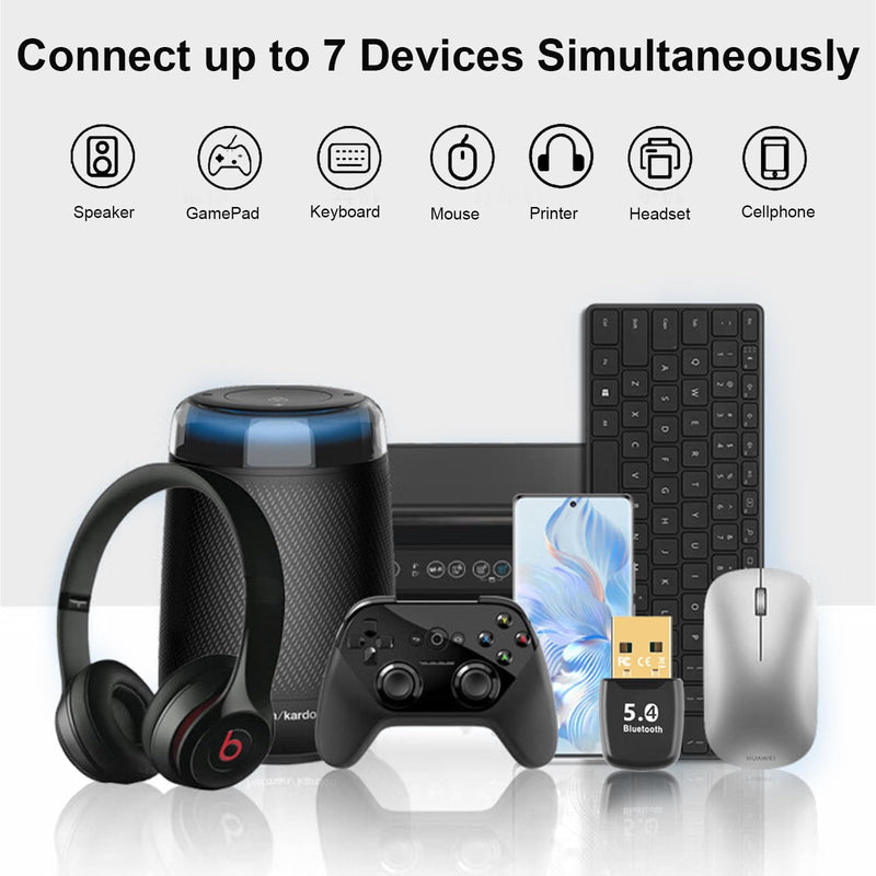 Bluetooth 5.4 Adapter for PC, USB Bluetooth Dongle Receiver for Wireless Keyboard, Mouse, Headphones, Speaker, Gamepad - Supports Windows 11/10/8.1/7 for Desktop Computer Laptop
