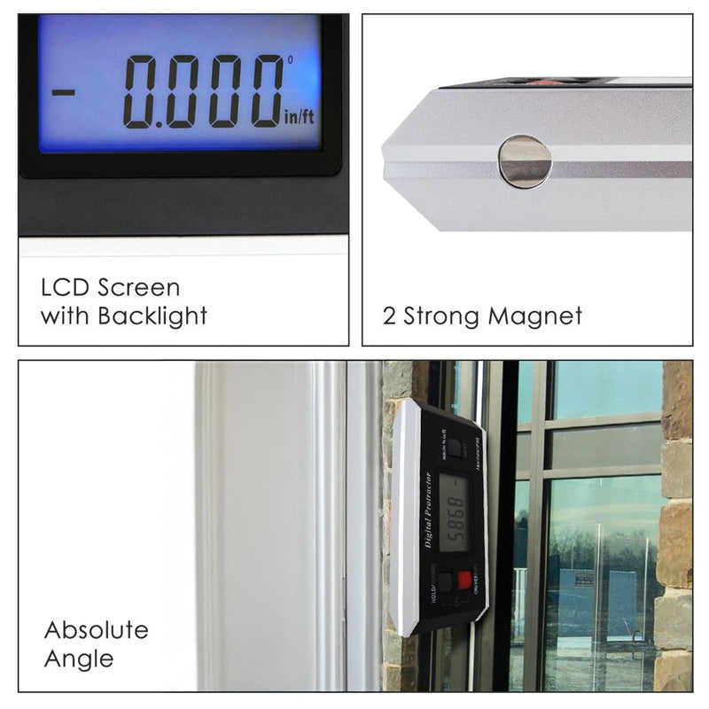 Digital Angle Finder Magnetic Protractor Inclinometer Angle Level Meter Tool Digital Protractor Bevel Gauge for Woodworking, Table Saw, Construction V-Groove 0~360 degree with Backlight