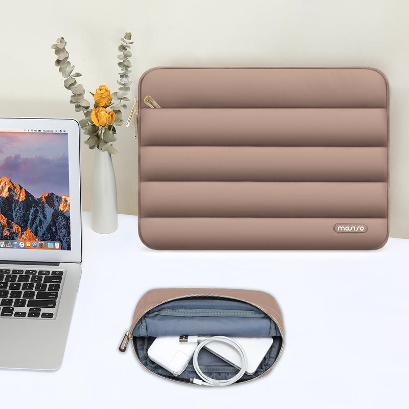 MOSISO Puffy Laptop Sleeve Compatible with MacBook Pro 16 inch 2024-2019 M3 A2991 M2 A2780 M1 A2485 A2141/Pro Retina 15 A1398,15-15.6 inch Notebook, Polyester Horizontal Bag with Small Case, Brown