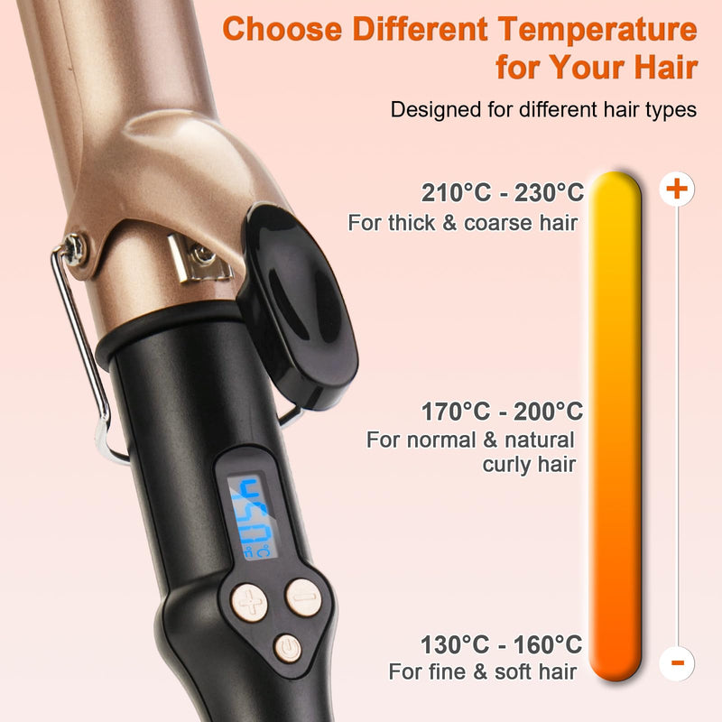 Curling Tongs 32mm for Medium and Long Hair Professional Tourmaline Ceramic Barrel Curler Iron with Clamp Dual Voltage Adjustable Temperature Long-Lasting Results Black