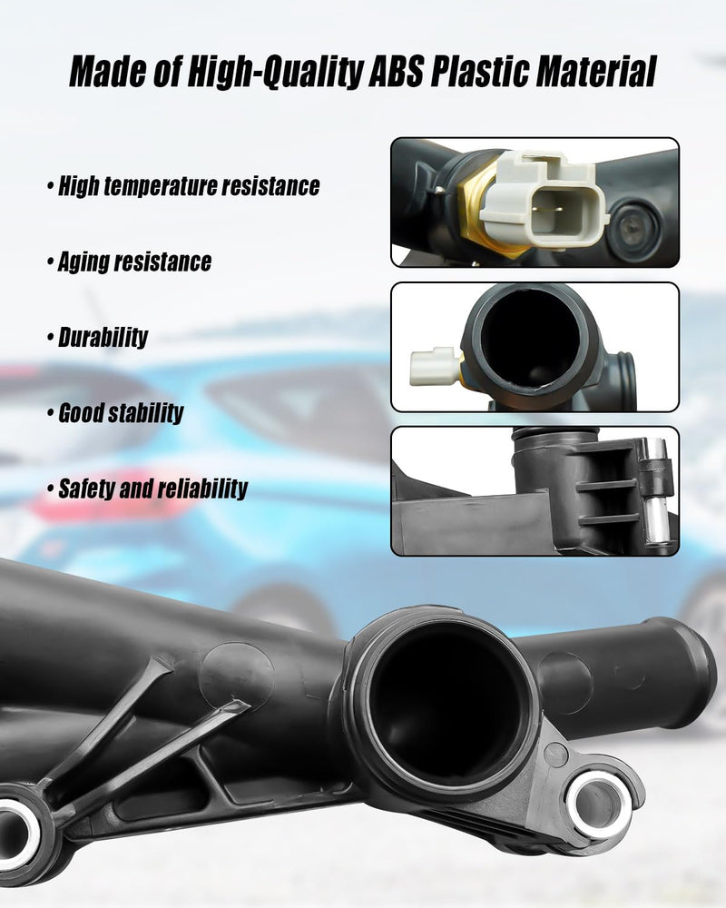 Car Water Outlet Connect Adapter Replace BM5Z-8K556-B BM5Z-8592-D BM5Z-8592-A Fit for Ford Fiesta Fusion Escape Transit Connect 1.6L 2013-2019 for Engine Water Outlet, with Temp Sensor