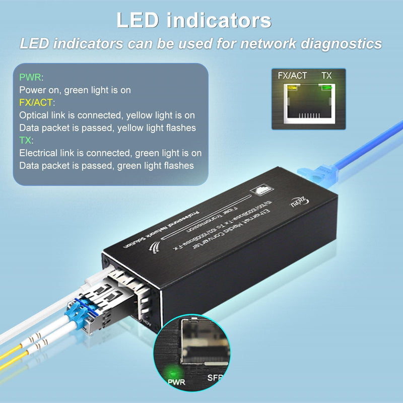 Mini Gigabit Fiber Media Converter Pair 10/100/1000Mbps with Matched SFP Module Pair (SM Single Fiber 1310nm/1550nm 20km), USB Type-C 5V Power Input, for CCTV/IP Cameras SMSF