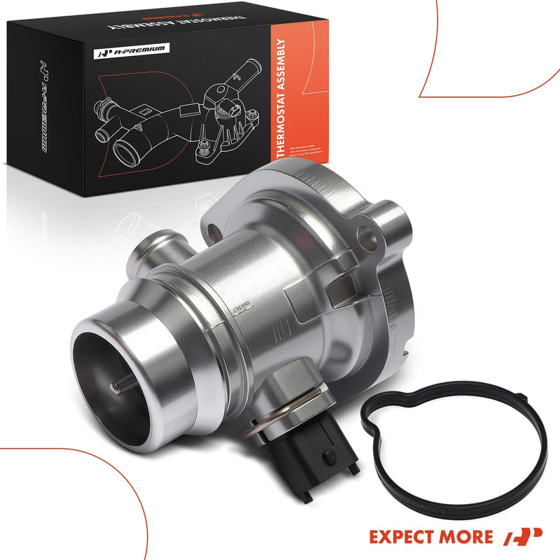 A-Premium Upgraded Aluminum Engine Coolant Thermostat Housing Assembly with Sensor & O-ring Compatible with Chevy Cruze 11-16, Sonic 12-20, Trax 13-21 & Buick Encore 13-21, 1.4L, Replace# 55565336