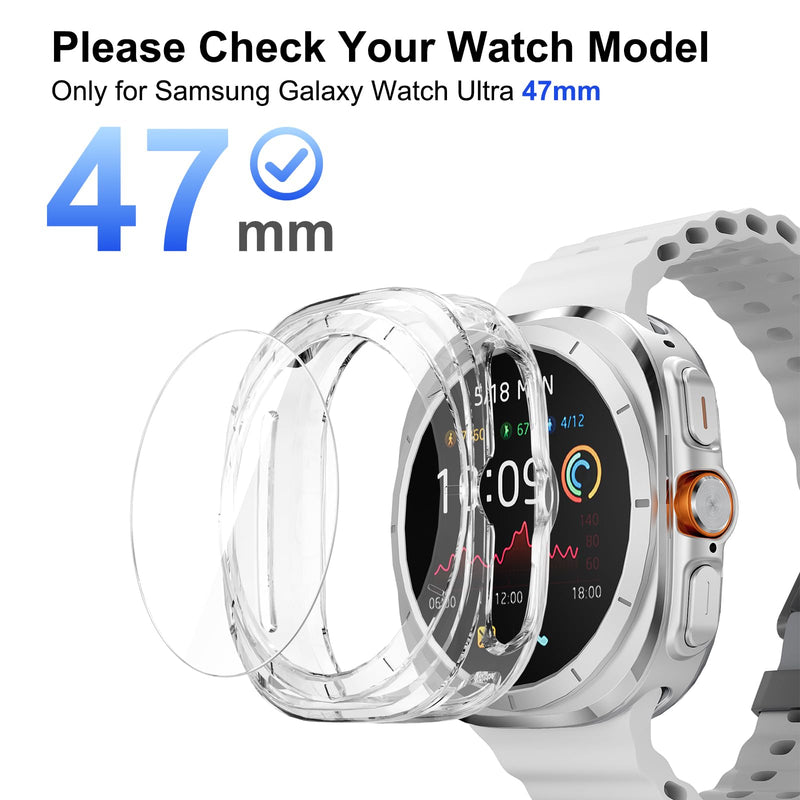 Case Compatible with Samsung Galaxy Watch Ultra 47mm 5 Pack TPU Cover | 5 Pcs TPU Bumper Covers 3 Pcs Tempered Glass Screen Protectors Full Protective Shockproof Ultra (2025/2024) 5 Clear Ultra-47mm