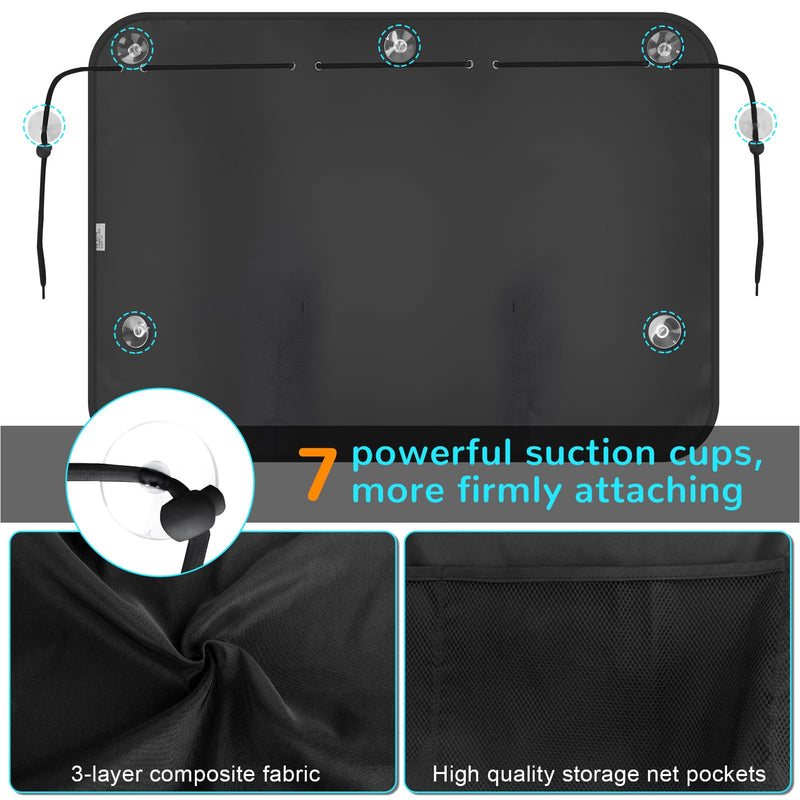 Car Sun Shade Side Window, 2 Pcs Blackout Car Window Shade for Baby Privacy with Storage Net Pockets Car Curtains 7 Suction Cups for Heat/UV Protection Sun Block Covers Black-2pcs