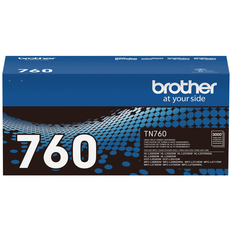 Brother Genuine TN760 High Yield Black Toner Cartridge, (for use with MFC-L2710DW MFC-L2750DW HL-L2350DW HL-L2370DW HL-L2395DW HL-L2390DW DCP-L2550DW Printers) 1 Pack Printer with High Yield Toner