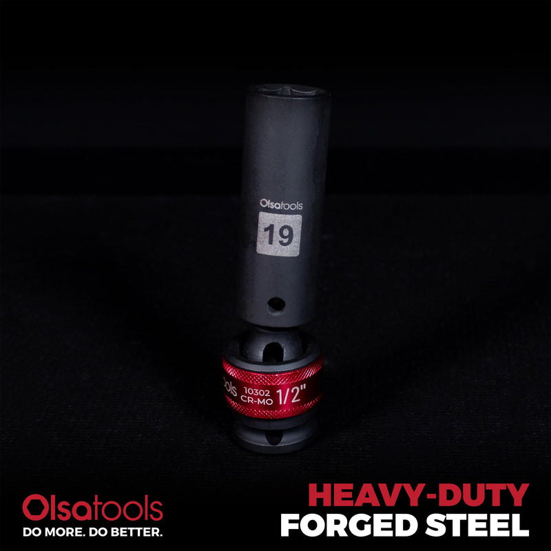 Olsa Tools Impact Universal Joint Socket Adapter Set - 3Pc 1/2",3/8" & 1/4" Drive - 30° Swivel Angle Sockets - Cr-Mo Impact Rated - Durable Mechanics Tool - Part 1459 1/4, 3/8 & 1/2" Drive
