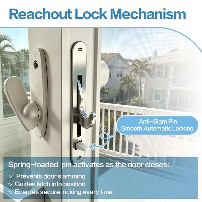 Sliding Patio Door Reachout Lock and Receiver Kit – Compatible with Andersen 2-Panel Gliding Doors (1986-Present), Non-Handed Replacement Parts, 2-9/16" Hole Centers, for Window, Screen, Glass