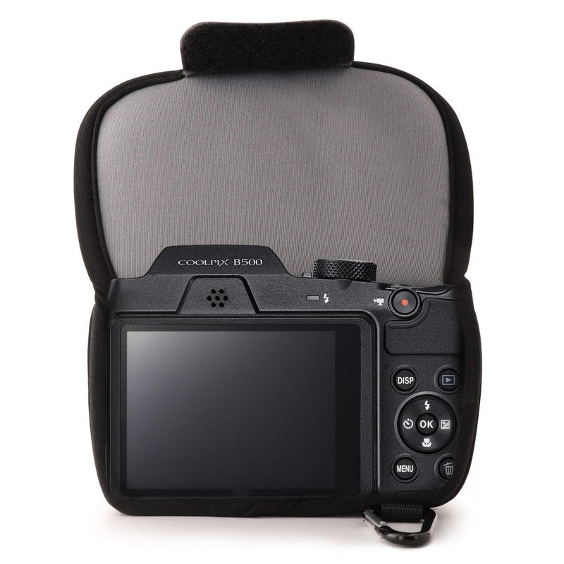MegaGear ''Ultra Light'' Neoprene Camera Case Bag with Carabiner for Nikon COOLPIX B500 Digital Camera (Gray) Gray
