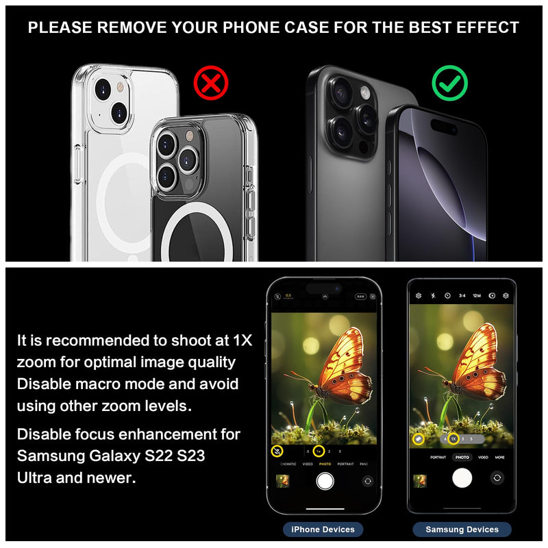 35X Professional Upgraded Macro Lens for Smartphones,with Universal Clip，Long Shooting Distance of 45-95mm, Macro Photography of Flowers,Insect and Jewelry,Compatible with iPhone and Android Phones