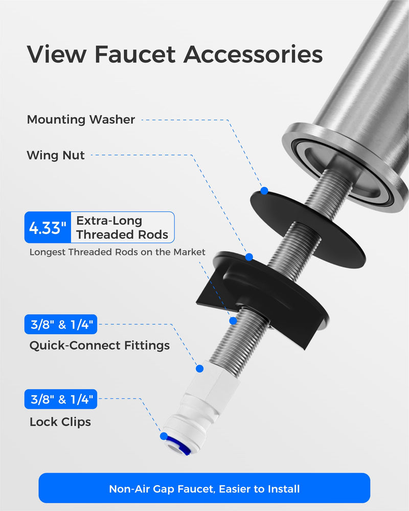 Waterdrop G2FCT-BN Drinking Water Faucet, Reverse Osmosis Faucet, Water Filter Faucet for Kitchen Bar Sink, Single Handle, Easy to Install, Lead-Free, Stainless Steel, Brushed Brushed Stainless Steel