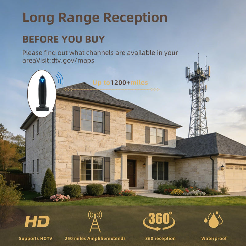 2026 TV Antenna for HD Smart TV Indoor, 1000+ Miles Range Digital Outdoor TV Antenna for Free Local Channels, Portable Antenna Support 8K 4K 1080p TVs-HDTV Antennas 20ft Coax Cable