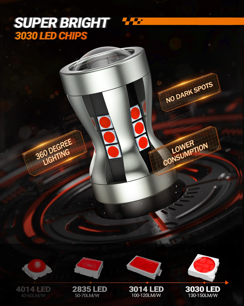 SEALIGHT LED Brake Light Bulbs, 3157 LED Red 3057 4157 T25 3156 Tail Light, 2600 Lumens Red, TailLight with Projector Lenses, Plug N Play for Rear Stop Light, Automotive Parking Light Assemblies, 2PCs Brilliant Red 3157/3156