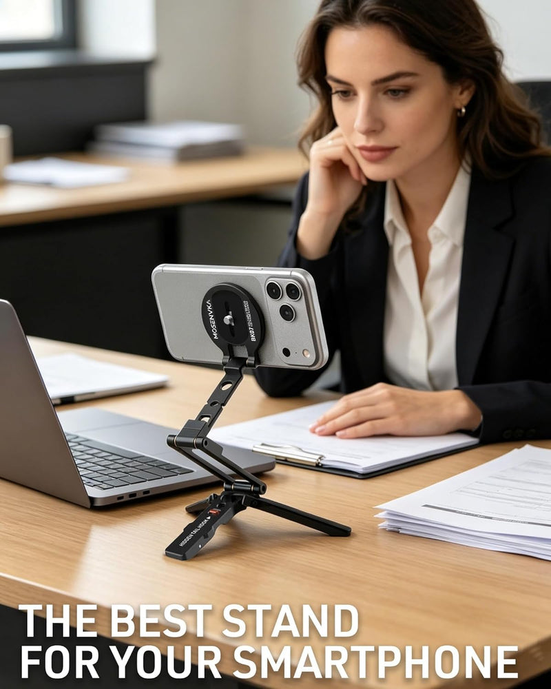 2-in-1 Magnetic Phone Tripod for MagSafe/DJI Osmo Pocket 3/4 Magnetic Mount | for Insta360 Luna Ultra, Foldable Phone Desk Stand with Arca-Swiss 1/4" Screw Hook Holder for GoPro 13/12 | Design Patented