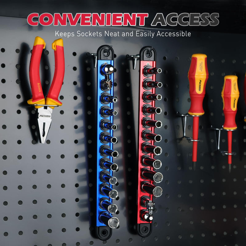 12-Piece 1/4" Drive Metric Long Socket Set 4-13mm with 1 Piece Magnetic Organizer Rail Rack, Premium 6-Point Deep Socket Assortment with 3/8" to 1/4" Adapter and 1/4" Universal Joint (Blue) 1/4-Deep-Metric