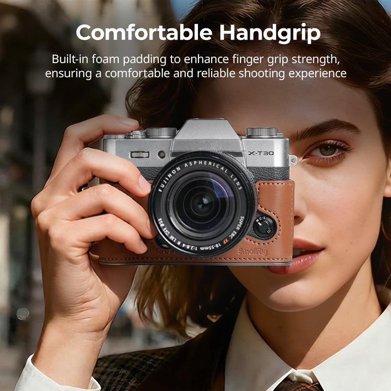 SMALLRIG Leather Case with Shoulder Strap for FUJIFILM X-T30 III/X-T30 II | Retro Style Camera Half Case with Aluminum Frame & Shutter Button Cap (Brown) Brown