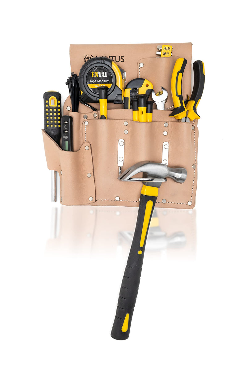 LAUTUS Oil Tanned Drywall Leather Tool Pouch Bag|Carpenter, Construction, Framers, Drywallers | 7 Pockets, 1 Hammer Holders | 100% Leather