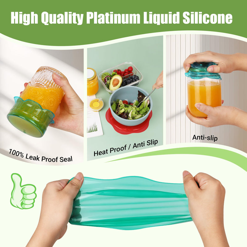 Silicone Stretch Lids for Food Storage in Fridge, Reusable Elastic Bowl Covers for Cup, Cans, Jars, Round & Rectangle Container, Food Grade Silicone Microwave Food Cover, Heat-Resistant, 6PCS 6 Pcs Colorful