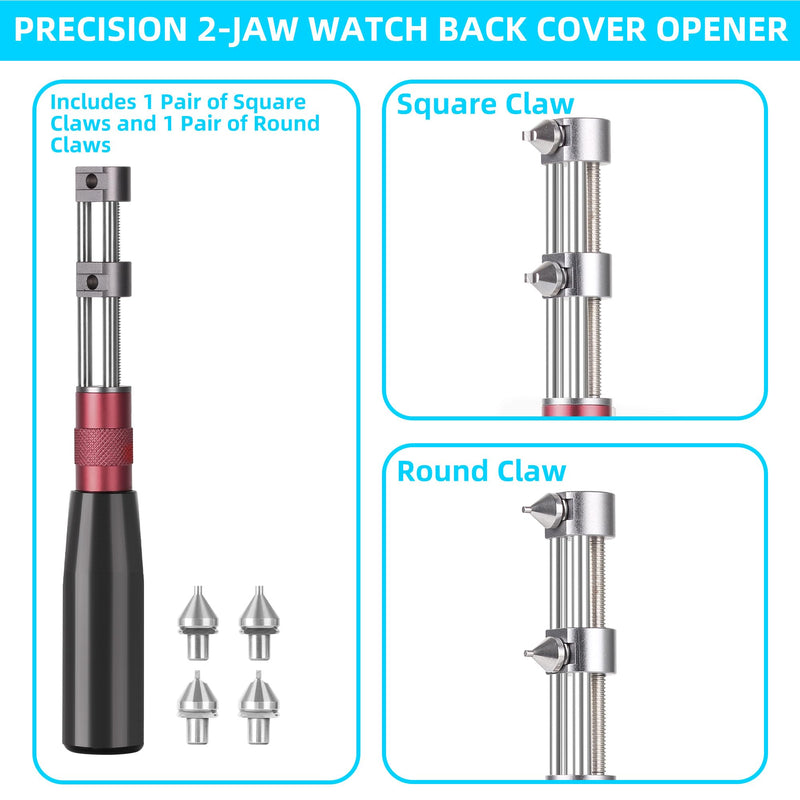 Watch Back Removal Tool，2-Jaw Opener with 2 Different Steel Jaws, Alloy Screw Case Back Opener Remover Repair Tool for Watch Maintenance