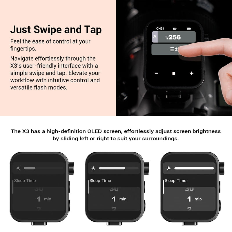 Godox X3F X3-F TTL Wireless Flash Trigger for Fujifilm Camera, 2.4G Wireless Touchscreen Flash Transmitter, Support TTL Auto/Manual/Multi Flash, Built-in Lithium Battery, High-Definit OLED Screen