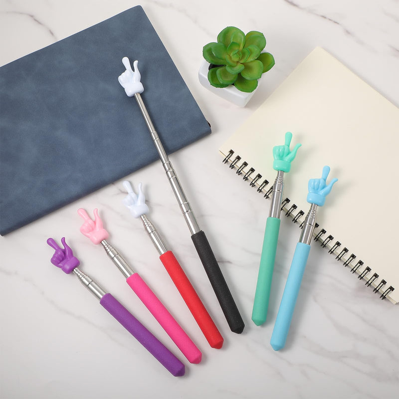 30 Pack Telescopic Teacher Pointer Finger Stick for Classroom, Retractable Hand Pointer, Extendable Mini Classroom Pointing Stick Extends to 21.85 Inches School Essentials Supplies (6 Colors)