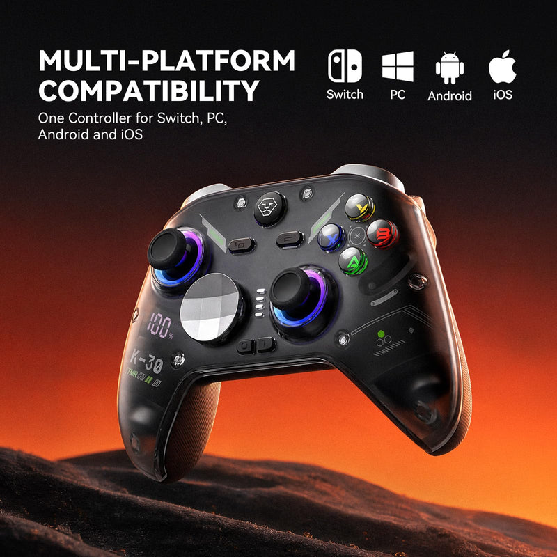 Aolion gaming K30 TMR Wireless Gaming Controller for Switch, PC, iOS & Android, TMR Joysticks (No Drift), Hall Effect Triggers, Switchable ABXY Buttons, Back Buttons & RGB Lighting Black