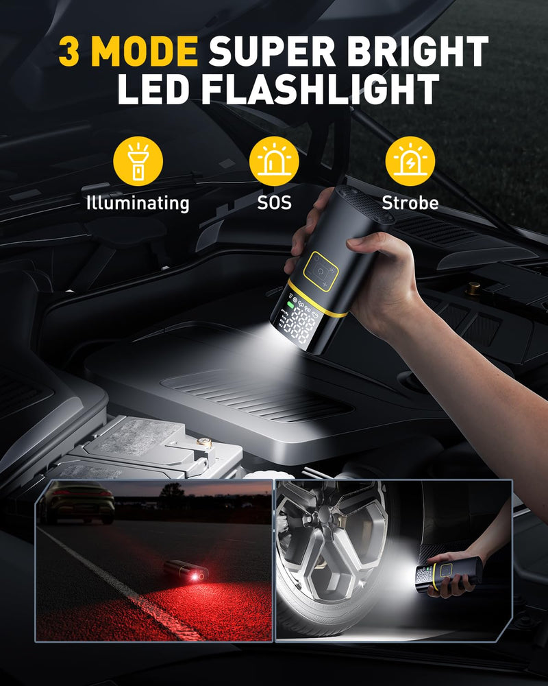 AUXITO Tire Inflator Portable Air Compressor - 150PSI 1Min Fast Inflate Air Pump for Car Tires with Tire Pressure Gauge, LED Flashlight, Portable Tire Inflatores for Car, Sedan, Motorcycle, Bike, Ball A301-5200mAh