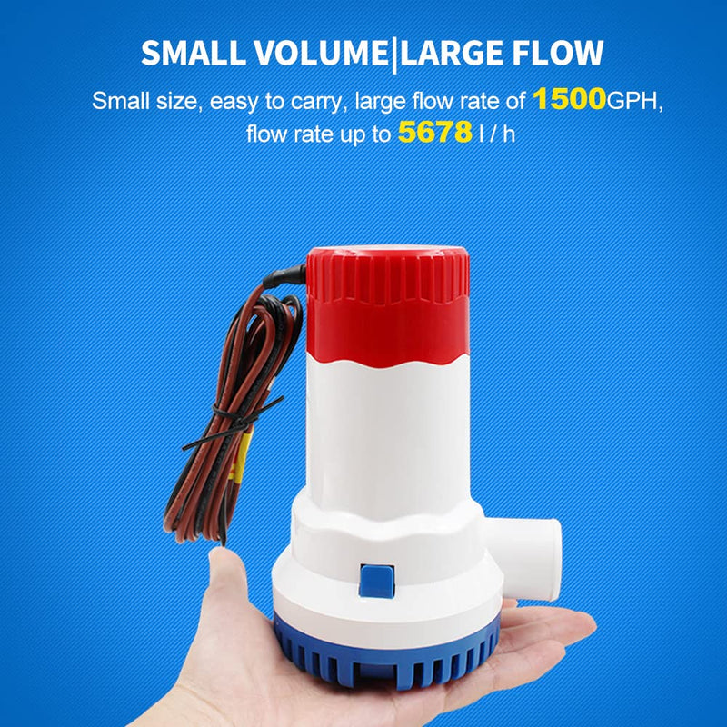 MAKERELE 12V 1500GPH Low Noise Electric Bilge Pump, Non-automatic Pump For Water Tank Pool Yacht RVS Ets 1500gph bilge pump with switch