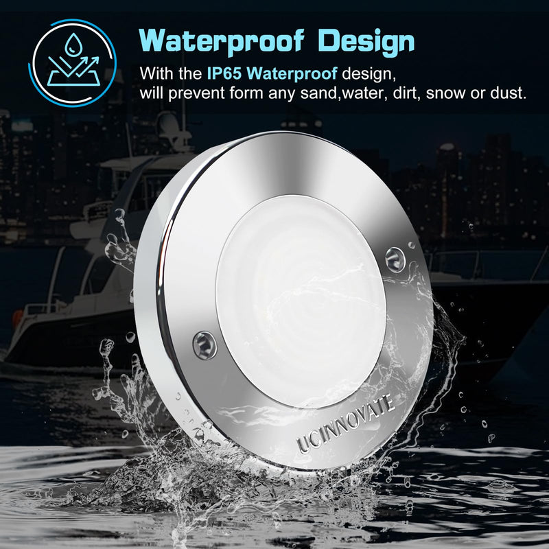 UCINNOVATE 4Pcs 3.15”Round LED Marine Light with sliver housing, Navigation Boat Lights, LEDs Boat Interior Light, Deck Courtesy Lighting IP65 Waterproof, LED Marine Stern Lights, 12-24V (White) 4PCS-3.15INCH White (Silver housing)