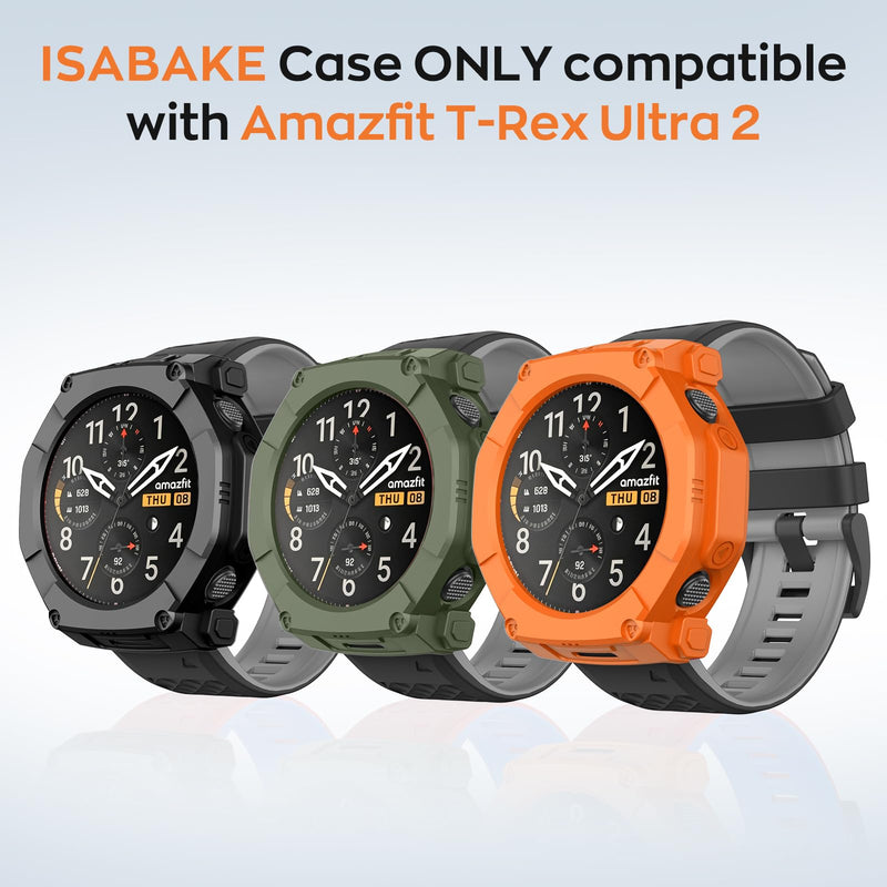 ISABAKE Rugged Watch Case for Amazfit T-Rex Ultra 2 Protective Cover Shell | Shockproof, Anti-Scratch Black