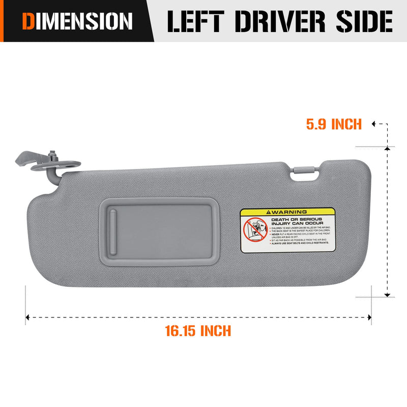 Sun Visor for 2011-2015 Hyundai Elantra, Left Driver Side Gray Sunvisor (NOT fit GT Model) Replacement 852103X000TX (Grey) Left Grey