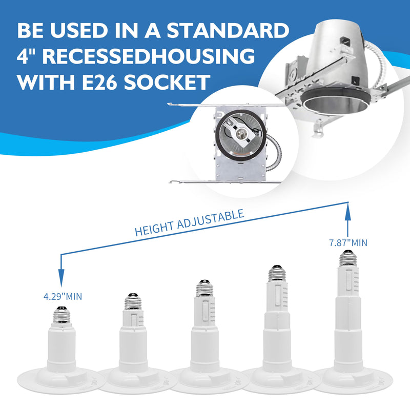 Jolux 4 Inch LED Recessed Lighting,Selectable 2700K/3000K/3500K/4000K/5000K Length Adjustable Retrofit Downlight,8.5W=40W,500LM,Dim,Bevel Trim,Easy Install 4 Pack 5CCT in One (2700K, 3000K, 3500K, 4000K, 5000K) 4 Inch-4 PACK