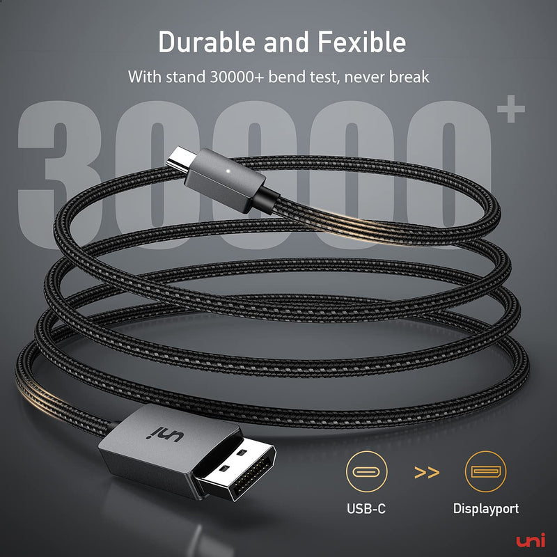 uni 8K USB C to DisplayPort Cable 6FT, 8K@60Hz 4K@240Hz Thunderbolt 4/3 to DP 1.4 Cable Non-bidirectional Support 32.4 Gbps, FreeSync, G-Sync Compatible with iPhone 15 Pro, MacBook Pro/Air, iPad, iMac