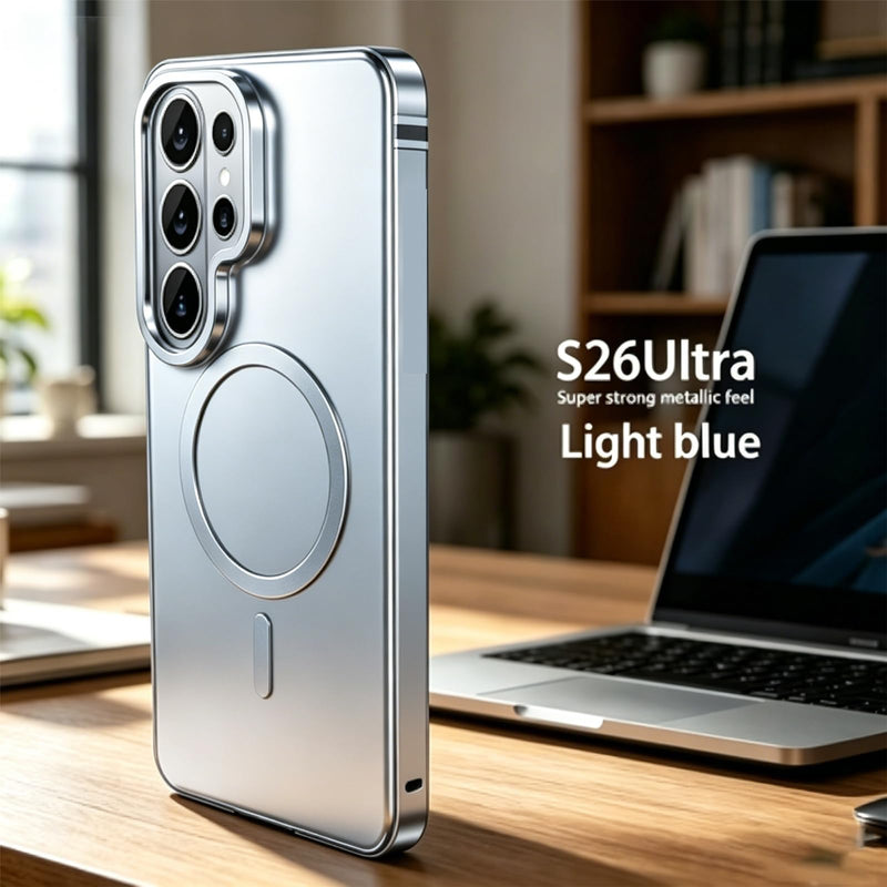 Metal Magnetic Case for Samsung Galaxy S26 Ultra Case Compatible with MagSafe Slim Aluminum Bumper Anti-Scratch Lining, Original Metal Texture Military Shockproof Cover (White) White
