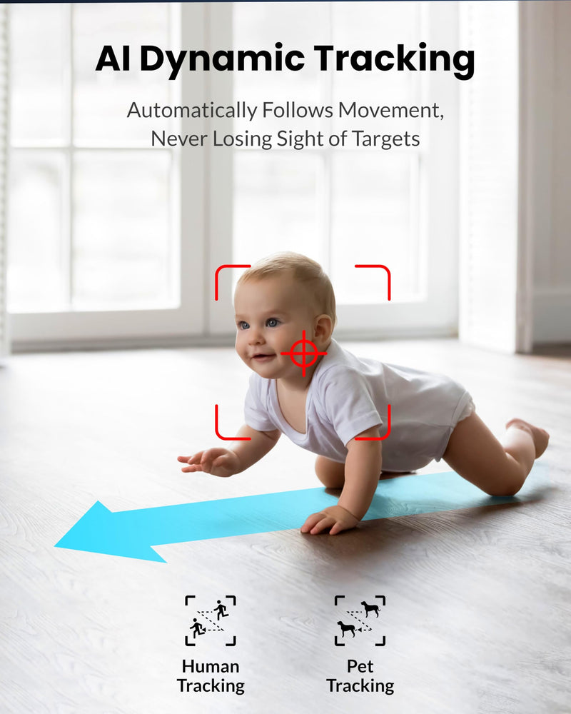 Dual Lens Security Camera Indoor 5G/2.4G WiFi, 2.5K Pet Camera with Pan Tilt for Home, Baby Monitor, AI Tracking, Color Night Vision, 2-Way Talk, No Dead Zone, 355° View, Alexa/Google