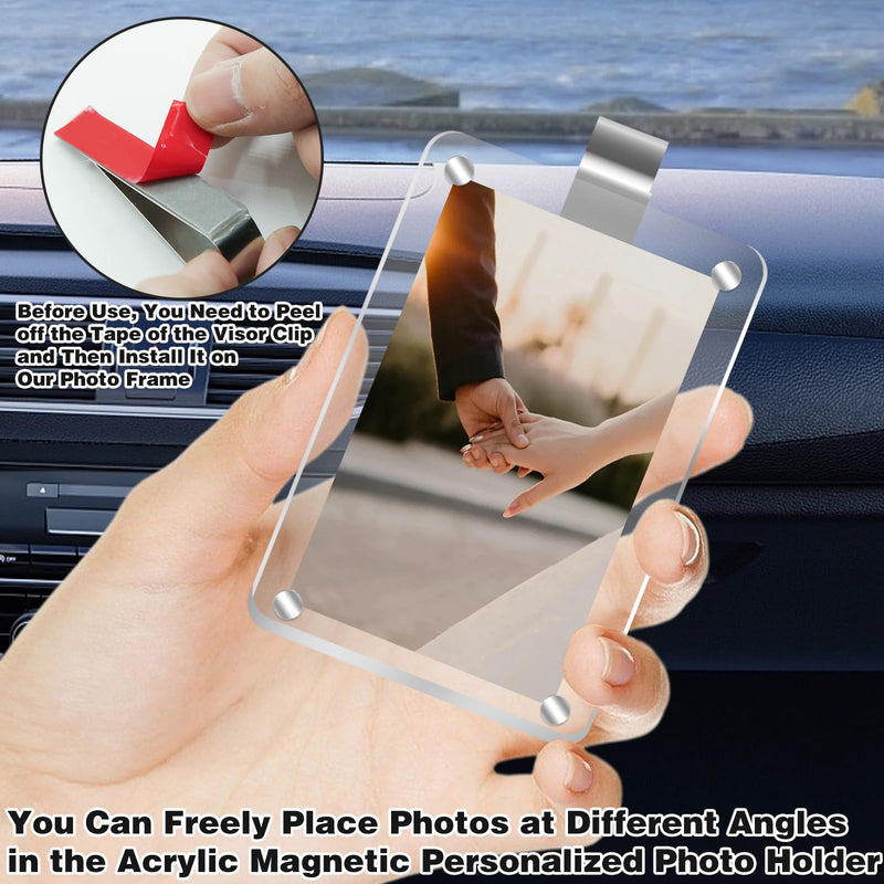 Acrylic Magnetic Personalized Photo Holder Car Picture Frame, Car Picture Holder, Car Photo Holder Car Visor Clip, Personalized Car Accessories Can Be Used to Add Your Personal Photo 1Pcs Acrylic