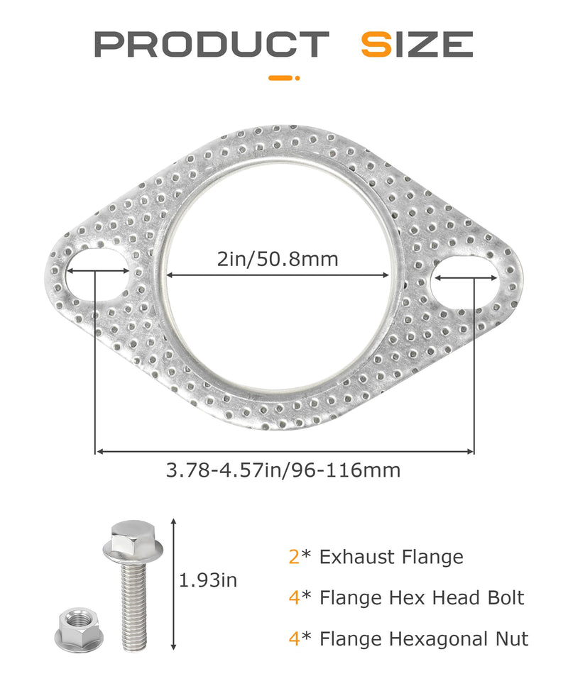 2PCS Exhaust Gasket,Car Accessories Exhaust Flange Gasket,Muffler Gasket,Catalytic Converter Gasket,Exhaust Flange Repair Kit with Bolt & Nut,Fit for Car,Truck,Replace #120-06310-0002 (2inch) 2inch
