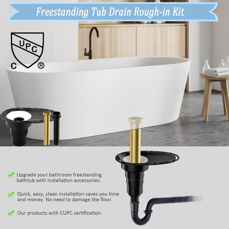 Upgrade Freestanding Tub Drain Rough-in Kit with CUPC Certification, Includes Brass and ABS Pipe, Clean Tub Drain No Leaks. (Patent No US11168467B2) Matte Black A