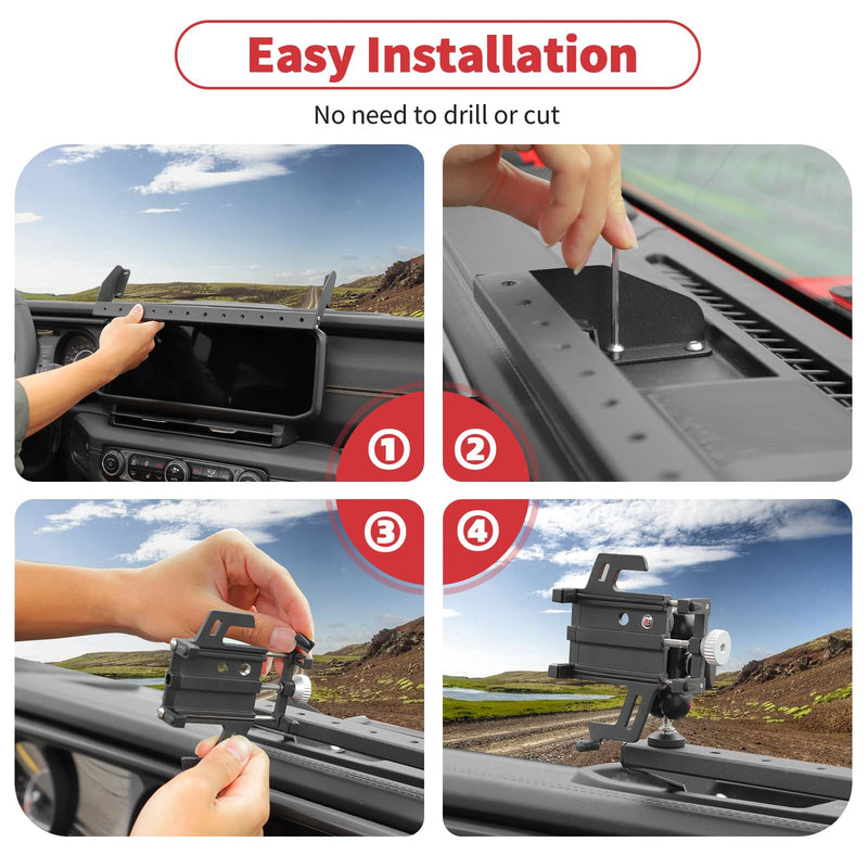 Linskip Dashboard Universal Smartphone Holder for 2024 2025+ Jeep Wrangler JL 4XE & Gladiator JT, 360° Adjustable Phone Holder, Interior Accessories(Black) 24+