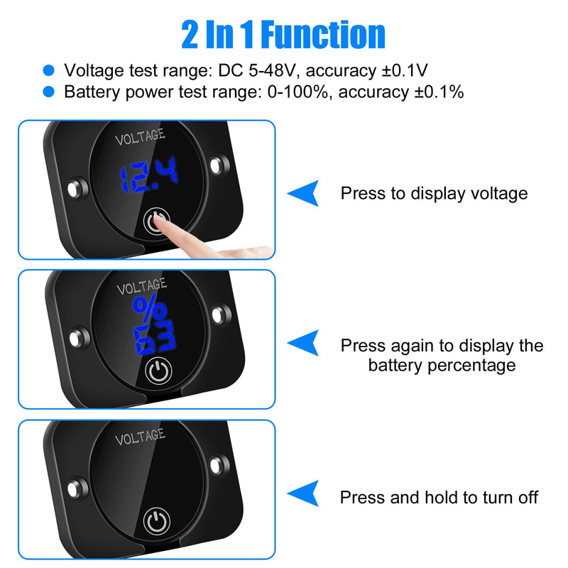 Linkstyle Battery Voltage Gauge, DC Volt Meter 12 Volt 24 Volt, LED Digital Display Voltage Meter, Waterproof Voltmeter with Touch Switch for Car RV Motorcycle Boat Golf Cart 1