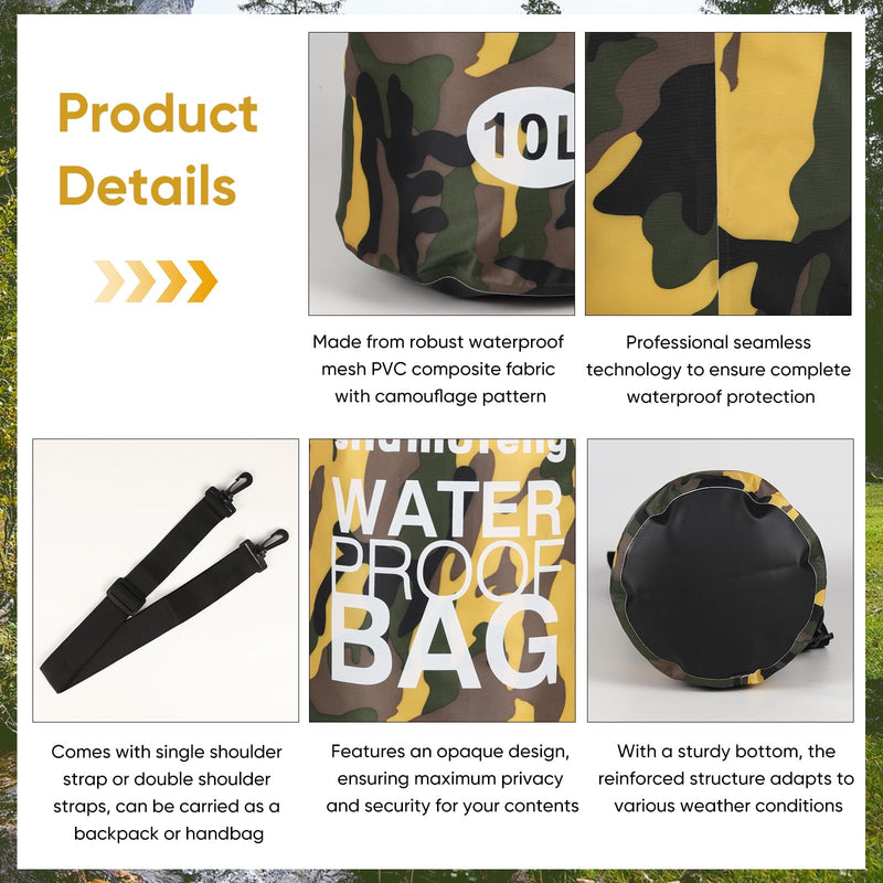 Waterproof Dry Bag 5L/10L/15L/20L/30L Roll Top Dry Storage Backpack with Phone Case, Collapsible Water Bottle, Sunglasses, Ear Band for Kayaking Boating Swimming Fishing Camping, Yellow 30L