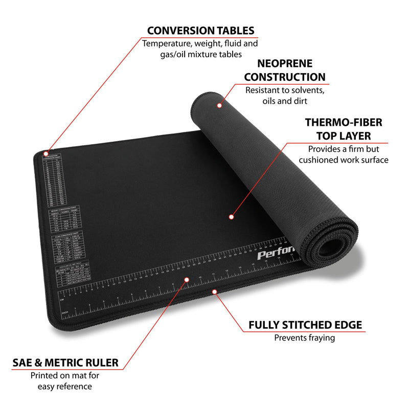  [AUSTRALIA] - Performance Tool W88977 Neoprene Mat with Ruler and Reference Charts, Chemical Resistant, 16-Inch x 35.75-Inch, Protects Work Surface from Solvents and Oils