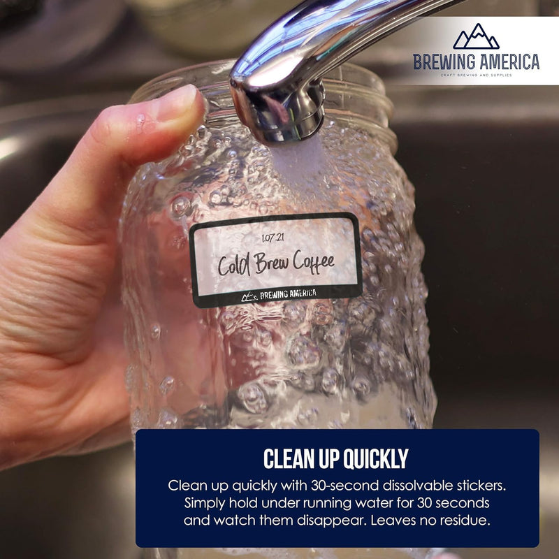 Dissolvable Food Labels for Food Containers - Made in USA - Great for Food Prep, Pantry, Canning, Freezer, Mason Jar Storage, Bottles and Rotation– No Scrubbing, No Residue - Black