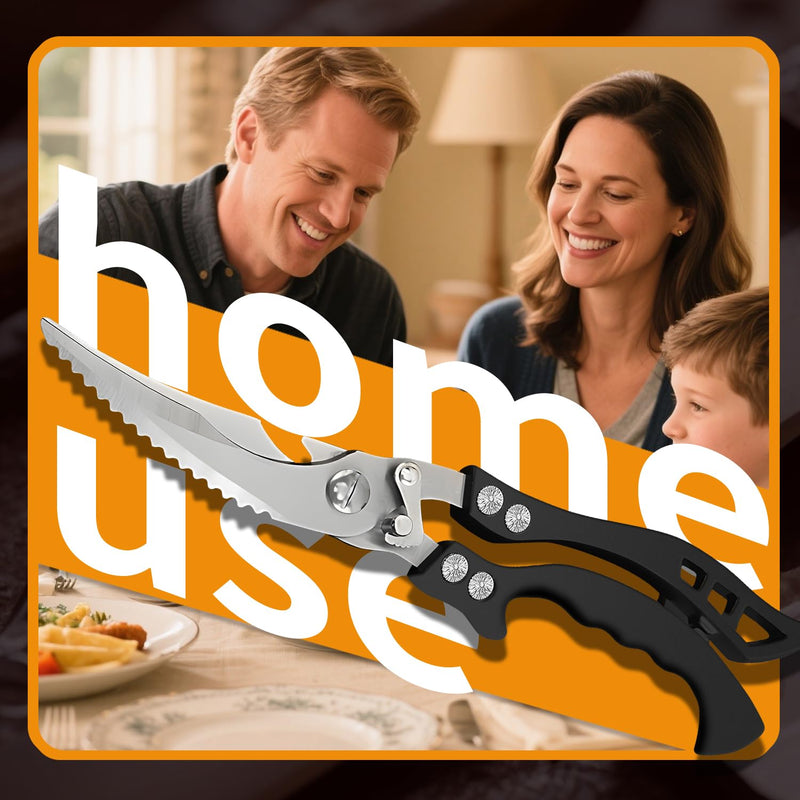 Heavy Duty Professional Poultry Shears - Stainless Steel Kitchen Meat Scissors with Sheath, Dishwasher Safe Spring Loaded Utility Shears for Cooking, Butchering, Cutting Black&tongs&sheath Scissors set