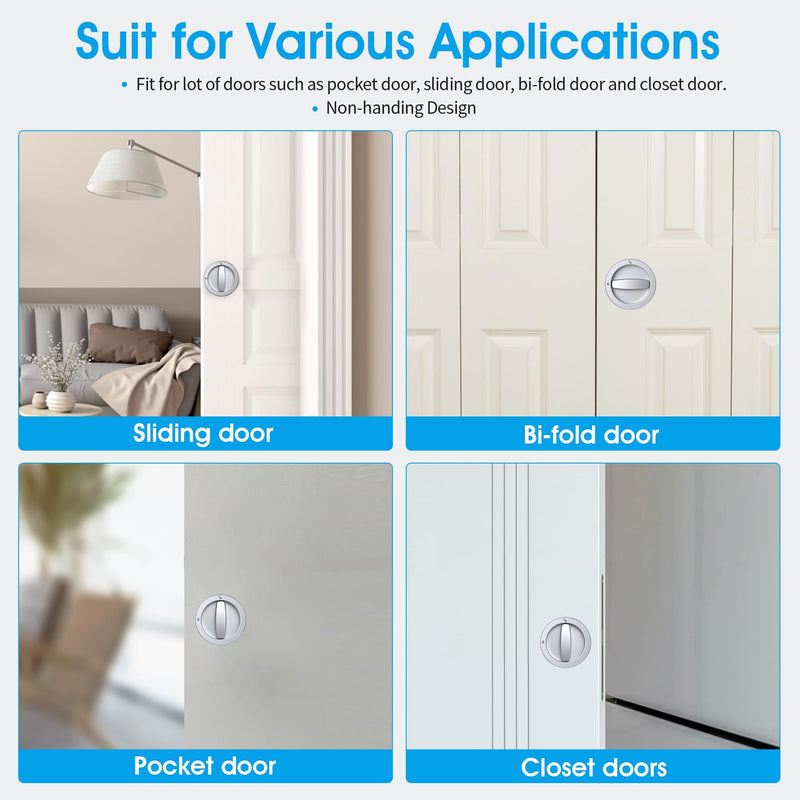 AST Round Pocket Door Lock with Edge Pull, Sturdy Privacy Bifold and Cavity Sliding Door Lock with Flush Pull, Replacement Hardware with Latch, Made of Zinc Alloy, Fingermark Proof, Satin Chrome Satin chrome - Round