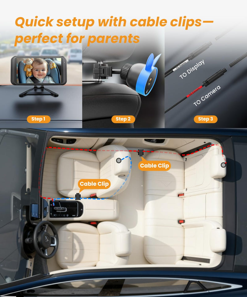 Babyvue BV2 USB Car Camera for Baby : 4.5" Car Seat Camera with 1080P Crystal Clear Mirror View, Easy Installation Carseat Rear Facing Moitor for Pet & Kids, HD IR Night Vision Backseat Monitor Blue