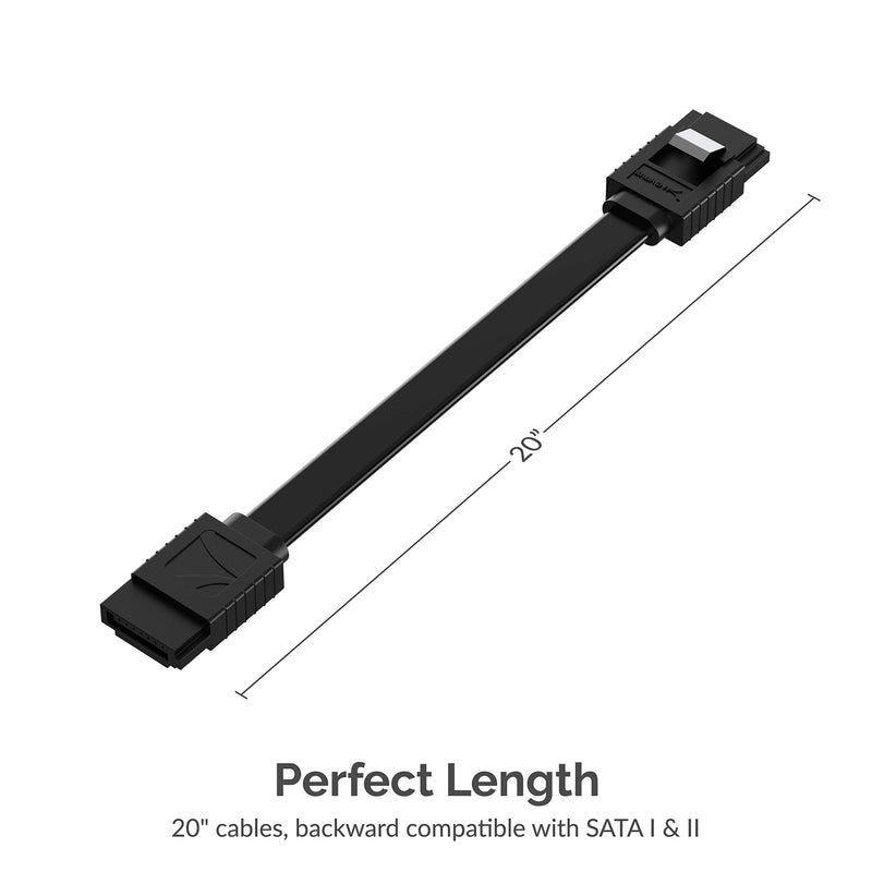 SABRENT SATA III (6 Gbit/s) Straight Data Cable with Locking Latch for HDD/SSD/CD and DVD drives (3 Pack 20 Inch) in Black (CB-SFK3)