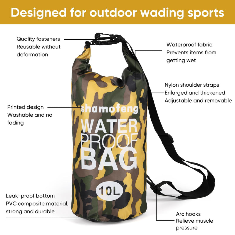 Waterproof Dry Bag 5L/10L/15L/20L/30L Roll Top Dry Storage Backpack with Phone Case, Collapsible Water Bottle, Sunglasses, Ear Band for Kayaking Boating Swimming Fishing Camping, Yellow 30L