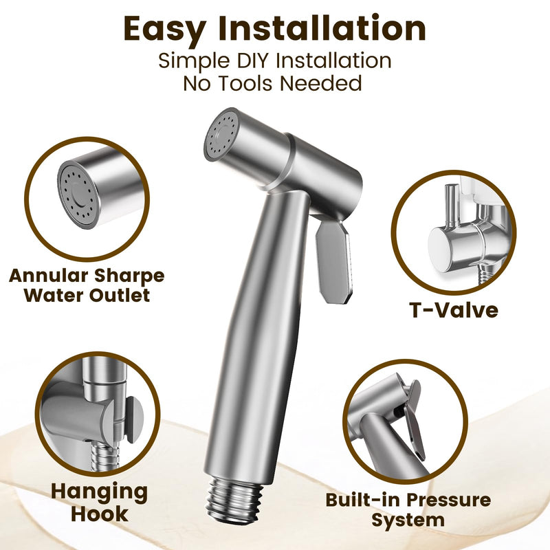 Handheld Bidet Sprayer for Toilet - Adjustable Pressure Stainless Steel Jet Sprayer for Cloth Diaper Cleaning, Feminine Wash & Baby Care, Muslim Shower Hose Kit KPGFWY (Gunmetal Gray) Gunmetal Gray